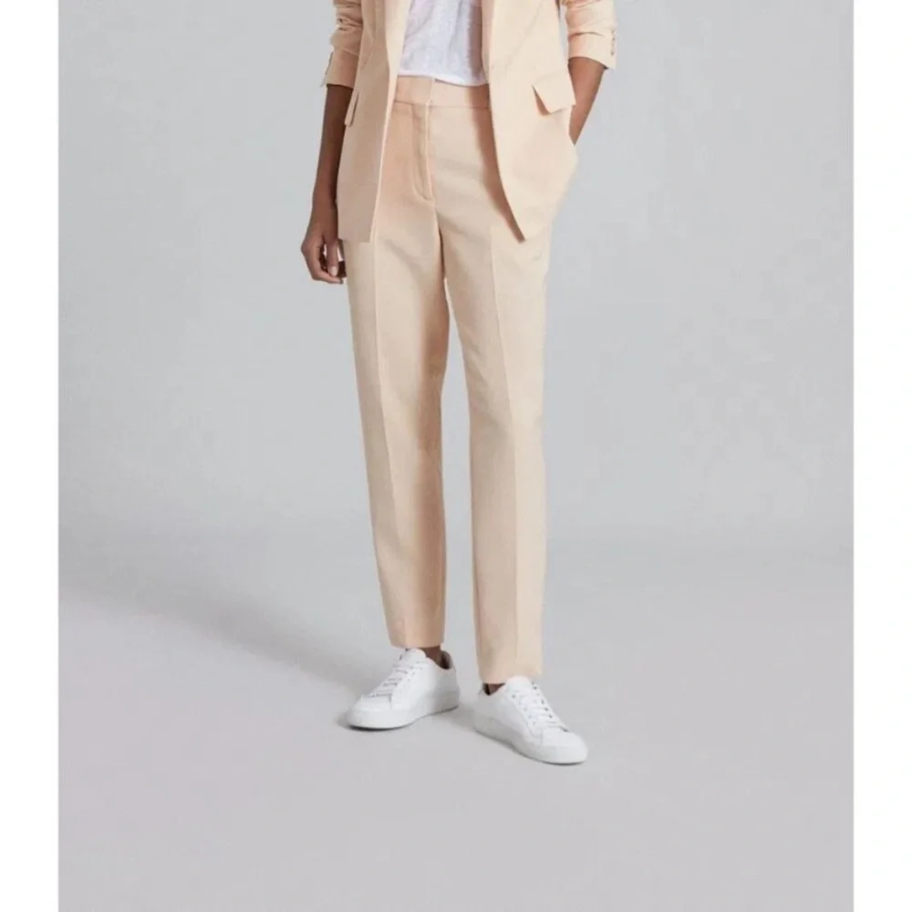 New! REISS Apricot Evelyn Wool Linen Blend Slim Fit Trousers Pants 41541